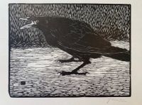 Screaming crow woodcut