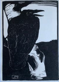 Raven woodcut